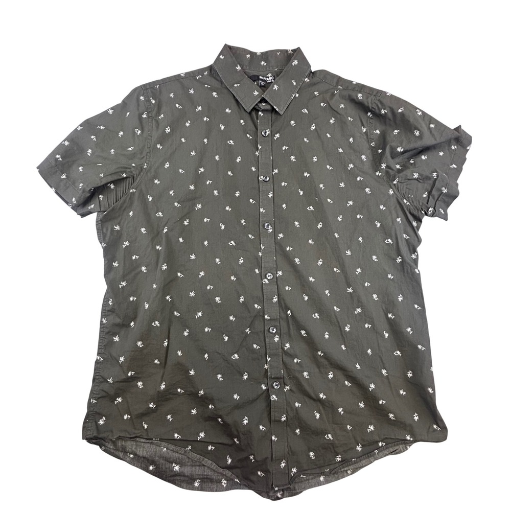 Murano Button Down Shirt Men's XL Slim Fit Short Sleeve Tropical Palm Tree Green